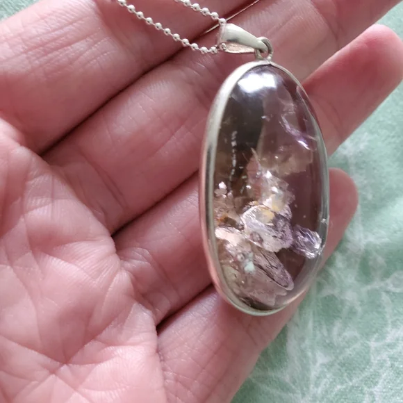 Rare Quartz Enhydro Quartz Set In Fine 990 Silver Necklace OOAK crystal Artisan - Picture 3 of 10